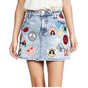 Alice + Olivia Denim Skirt with Colorful Patches